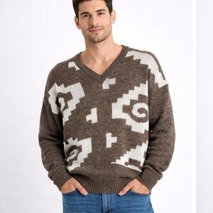 Cooper Brown White Southwestern Aztec Pattern Sweater Men’s Size M Wool Blend